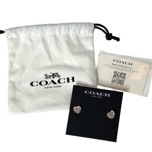 Coach C Logo Heart Stud Post Earrings Crystal Silver Gold - Picture 1 of 4